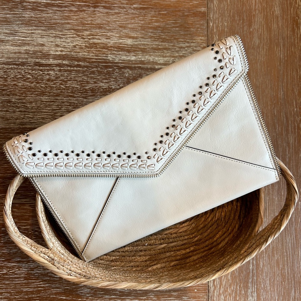 Rebecca Minkofff Leo Ivory Clutch With Gorgeous Metal Stud Detail & Stitching